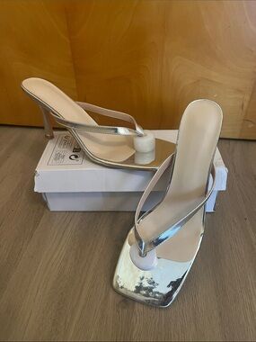 Silver Kitten Heel Sandals